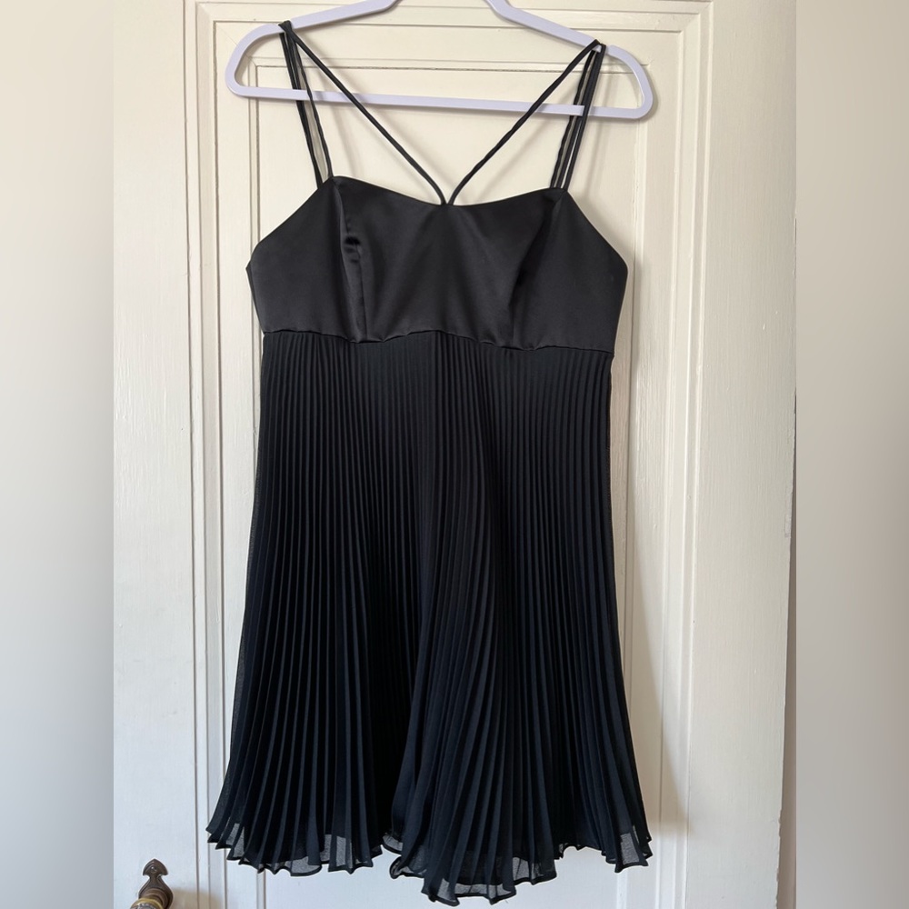 Satin & Chiffon Little Black Mini Dress by a•b•s Evening Collection